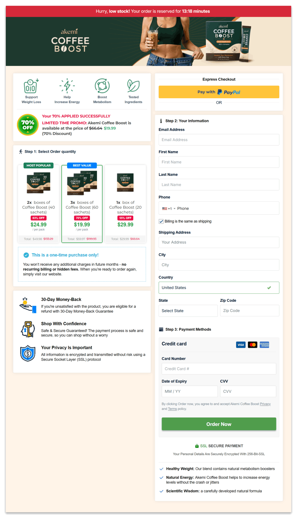 Akemi Coffee Boost Secure Checkout Page
